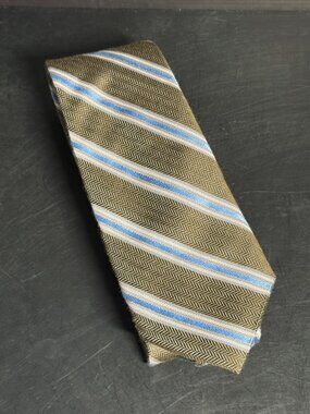 Cremieux Olive Blue Striped Silk Blend Tie
